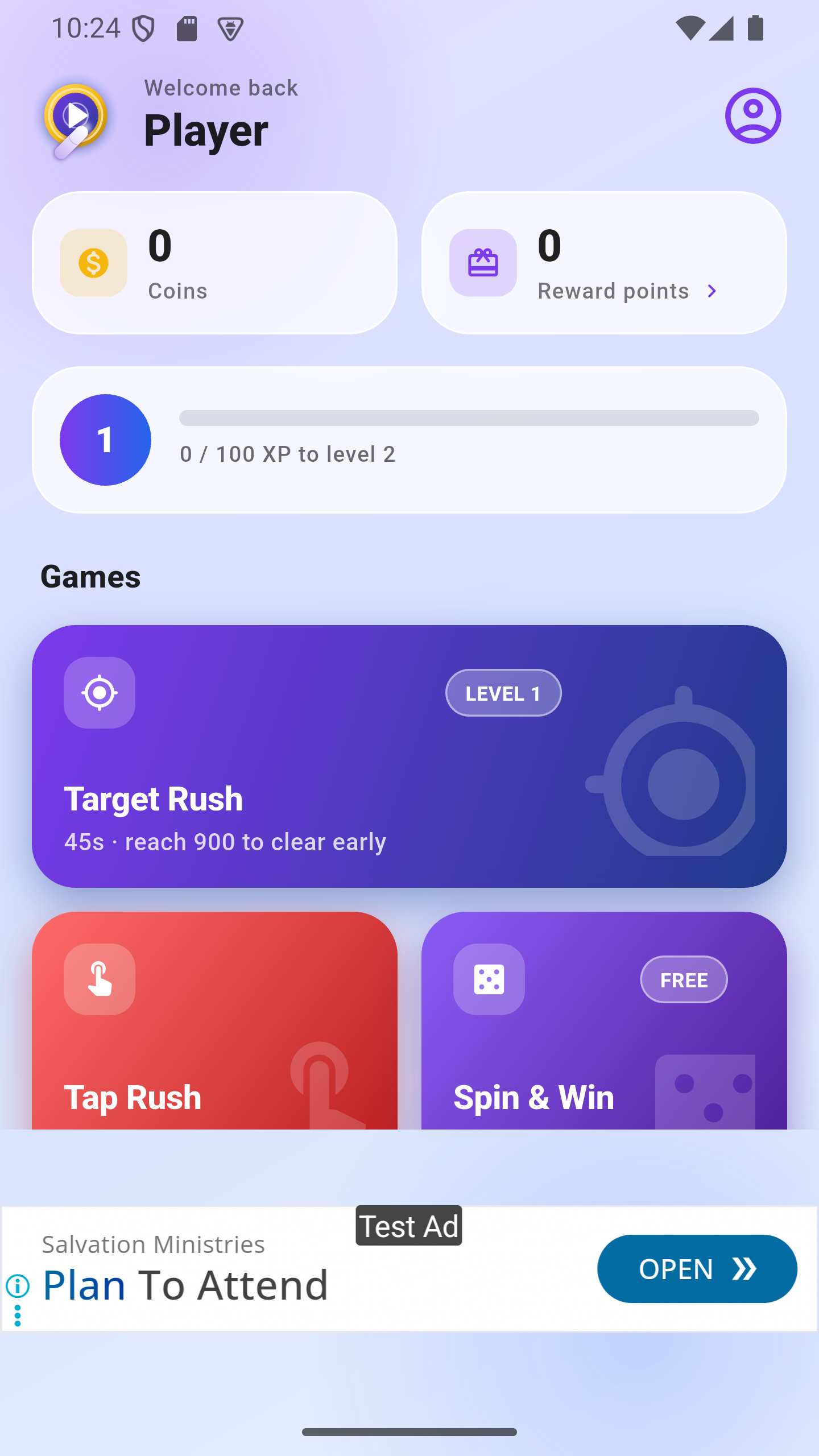 RewardPlay home screen