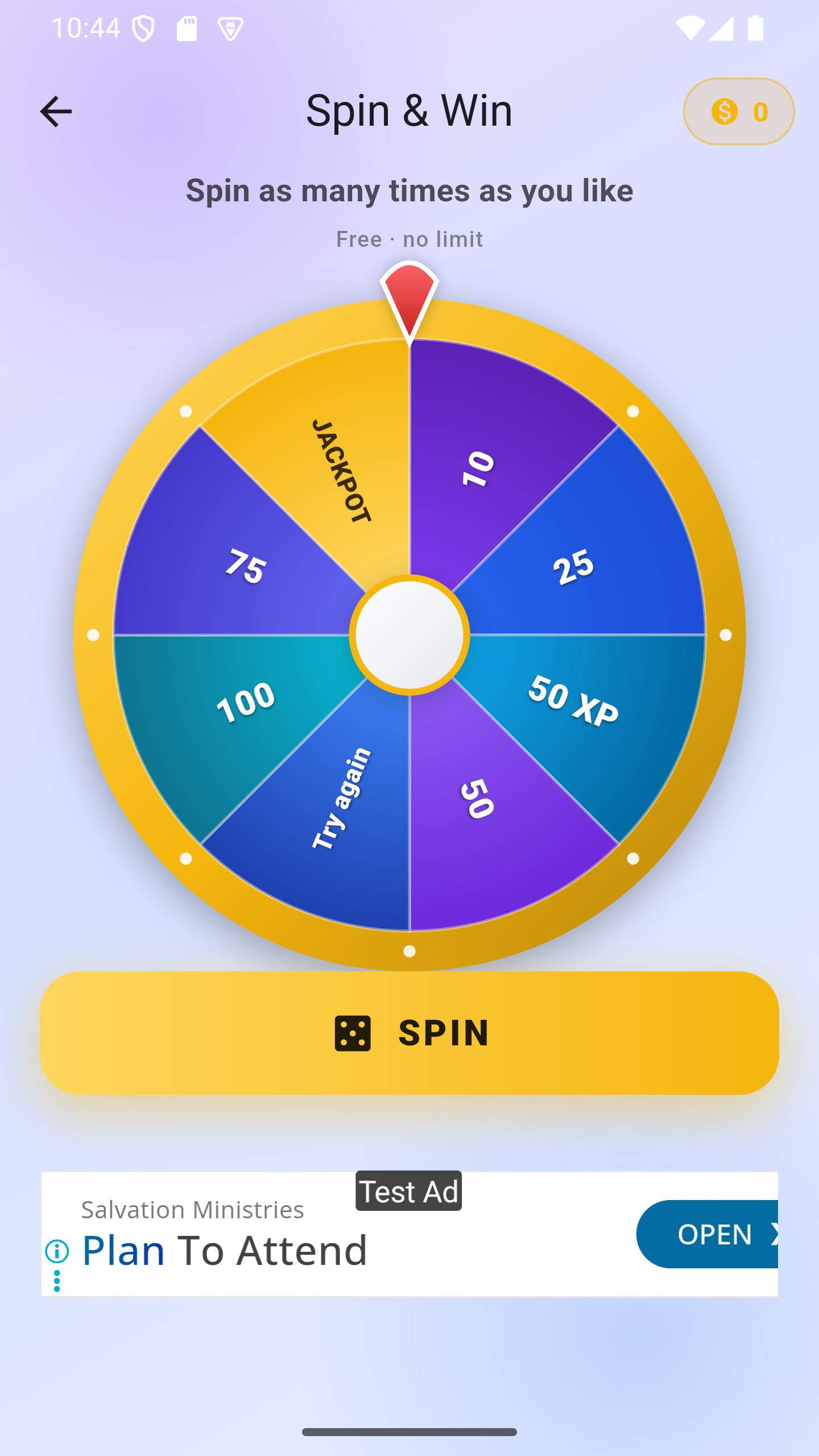 Spin and Win wheel game